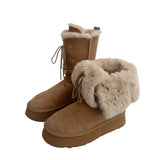 Grey Snow Boots Women 2025 New Winter Tie With Two Long Boots Plus Velvet Thick Cotton Shoes HZ0115