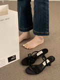 French Fairy Wind Bow Black High Heels Women Cut Men And Cool Slippers Dew Word With Beautiful Sandals HZ0115