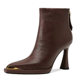 Vintage British Style Waterproof High And Short Boots Women Autumn And Winter New Metal Sharp Head Thick And Fashion Boots Thin Boots HZ0115