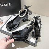 French Women's Shoes Thick-Soled Mary Treasure Shoes Women 2025 New Thick High Heel Gentle Sweet Pearl Word With Single Shoes HZ0115