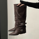 Belt Buckle ~ Trouser Boots Coarse And Boots Boots Girl Hottie High Boots Pointed Black Pants Tube Boots HZ0115