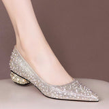 Spring And Autumn 2025 New Pearl Water Drill Shallow Mouth Coarse Single Shoes Women's Flat Shoes Fashion Low-Heeled Large Women's Shoes HZ0115