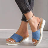 Large-Size 2025 New Pine Cake Heel Toe Cool Slippers Cloth One-Word Drag Cloth Women's Shoes HZ0115