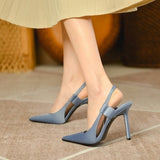 Z Family 2025 Autumn New Silk Satin Blue Sharp Tip Slender High Heel Women's Heel Stumbling Elegant Women's Sandals HZ0115