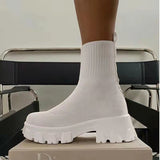 Women's Flying Sports Short Boots Women's Autumn And Winter New Women's Boots Large-Size One-Legged Pedal Socks Boots HZ0115