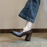 Coarse Heel High-Heeled Women's Autumn 2025 New Black British Wind Happy Shoes Temperament Square Single Shoes HZ0115