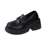 Thick-Soled Small Leather Shoes Women In The Spring Of 2025 New Pine Cake French Retro English Style Lefu Shoes One Foot Single Shoes HZ0115