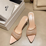 Sexy Pointed High With A Word Slippers Women's Net Yarn Water Toe Fish Mouth Fashion Cold Slippers HZ0115