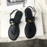 Net Red Black Word Drag Sandals Women 2025 Summer New Small Scent Wind Flat Shoes Toe Roman Shoes Outside Wearing HZ0115