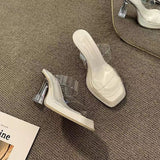 High-Hee Slippers Women 2025 New Summer Wearing Fairy Style Transparent Crystal And Waterproof Table Coarse And Cold Slippers HZ0115