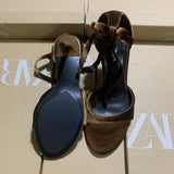 ZA New Niche 2025 Spring New Leather Round Head Retro Sexy Buckle With Cat And Dew Fine Heel Sandals HZ0115