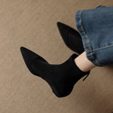 Sharp-Headed Velvet Zippered Elastic Boots Women's New Thin Boots In The Raised Short Boots HZ0115