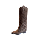 Super Fire Boots Women's Coarse And Pants Pipe Boots But Knee Brown Maillard West Cowboy Knight Boots HZ0115