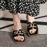 One-×Öa-Word Cool Slippers Women In The Summer Of 2025 New Square Head Flat Fairy Wind Wearing Pregnant Women Half-Tat Sandals Wide Fat Feet HZ0115