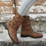 Casual Single Boots 2025 New Large-Size Autumn Tip French Coarse And Double Buckle With Martin Boots HZ0115