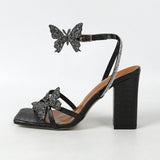 Women's Butterfly Decorative Water Drill Crossover After The Belt Side-On-Shoe Coarse Sandals Women's Shoes Super High Heel HZ0115
