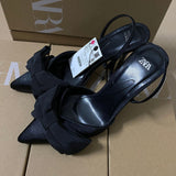 ZAJ 2025 Summer New Women's Shoes Heel Bow Decorated High Heel Shoes Behind The White Fairy Sandals HZ0115