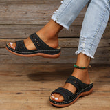 2025 New Large-Size Slippers Retro Car Line Anti-Slip Round Slope And Comfortable Word Cool Slippers Woman HZ0115