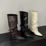 Belt Buckle ~ Trouser Boots Coarse And Boots Boots Girl Hottie High Boots Pointed Black Pants Tube Boots HZ0115