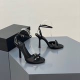 2025 New Summer Bow Silk Satin High Heels Women Feel Water Drill Letters Fine And Exposed Cool Slippers Pink HZ0115