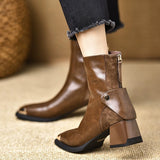 Metal Square Head Short Boots Women 2025 Autumn And Winter New Temperament Black High Heel Short Thin Boots Do Not Tired Martin Boots HZ0115