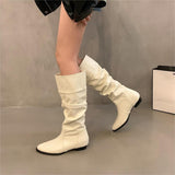 Mi-White Coarse Heel Tip-Tap Pile Boots Long Boots Women's Shoes 2025 New Spring And Autumn Winter Mid-Skinny Knight Boots HZ0115