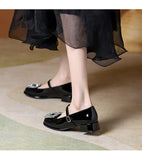 French Mary Jane Women's Shoes 2025 Summer New Square Drill Sexy High Heels Outside Wearing Coarse Leather Shoes HZ0115