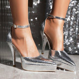 2025 New Gold Lattice Tip Hollow Buckle Waterproof Table Fine Heel Sandals Woman HZ0115