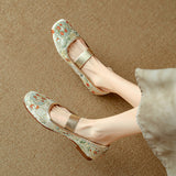 New Chinese Style Women's Shoes Embroidery Shoes Embroidery Square Shallow Flat Bottom Mary Jane Single Shoes HZ0115