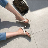 Flip-Flops Women's 2025 Summer New Square Head Net Red Sexy Fine Heeled Rice White High Heels HZ0115