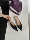 In The Summer Of 2025, The New Bow In The Fine Heel Muller Shoes Half Slippers Women's Large-Size High-Heeled Single-Shoe Sand Slippers HZ0115