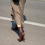 Small Square Head Brown High-Heeling Boots Women 2025 New Autumn And Winter HZ0115