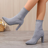 Large-Size Martin Boots Women 2025 New Autumn And Winter Tips And Flying Weave High-Hees Thin Skinny Boots HZ0115