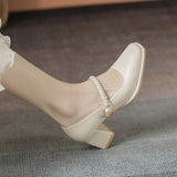 High-Heeled Women 2025 New Spring And Autumn Port Style With Skirt Cheongsam Retro Coarse Heel Single Shoes French Mary Jane Women's Shoes HZ0115