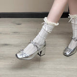Increase The Thin Silver Coarse Heel Mary Jane Single Shoes Women's Net Red Explosion In The Spring And Autumn Do Not Tired Of The Beautiful Heel Women's Shoes HZ0115