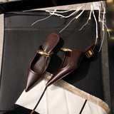 Simple Pointy Muller Slippers Women French Coarse Heel Half-Slipper Metal Bag Head Cold Drag Half-Tow HZ0115