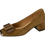French Retro Fashion Bow Shallow Single-Shoe Women Spring And Autumn New Square Head With Thick Heel High Heel Shoes HZ0115