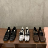 French Flat Silver Mary Jane Single Shoes Women's Shoes 2025 New Summer Square Gentle Korean Version Of Small Leather Shoes HZ0115