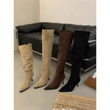 A Boots More To Wear ~ French Pointed High Over The Knee Boots Design Sense Collar Pile Boots Women Big Cylinders Around The Long Boots HZ0115