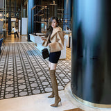 Over-Knee Boots Autumn And Winter Explosion Of High-Heeled High-Heeled High-Heeled Shoes Brown Elastic Thin Boots HZ0115
