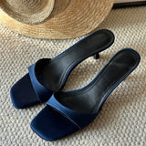 French Temperament High Heel Cool Slippers Wearing A Word Drag Side Toe Minimalist Fine Sandals Woman HZ0115