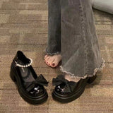 Mary Jane Small Leather Shoes Women Thick Soles Raised Sweet Bows Shallow Single Shoes Buckle English Style Women's Shoes HZ0115