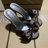 ZAJ2025 Spanish Summer New Women's Shoes Big Bows Decorated With Filts Rose Fine High Heel Sandals HZ0115