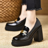Paint Leather Fashion Thick-Soled Waterproof Table Single Shoes Spring Women's New Small Height Temperament Coarse Heel Shoes HZ0115