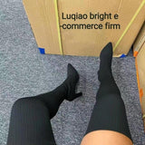 Autumn And Winter Sharp Head Thick And Knitted Knee Boots Women Large Size Elastic Wool Socks Long Boots HZ0115