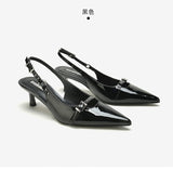 French Small And Medium-High Sandals Women's Summer 2025 Spring Black Pointed Kitten Heel Single-Shoe High Heel Temperament HZ0115