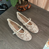 ZA Home 2025 New Shoes Women's Flat-Bottomed Mary Jane Women's Shoes New Embroidery Chinese Style Bag Head White Sandals HZ0115