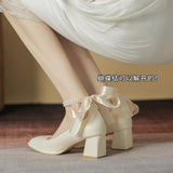 High-Heeled Women 2025 New Bow Fairy Wind With Coarse Heel Girl Head French Mary Jane Singles Shoes HZ0115