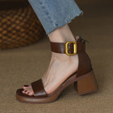 British Style Retro Word With Sandals Woman Heel Back Zipper De-Shoe Summer High Heels Women Coarse HZ0115