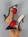 2025 New Women's Shoes Tip Flowers High Heel Silk With Sandals J HZ0115